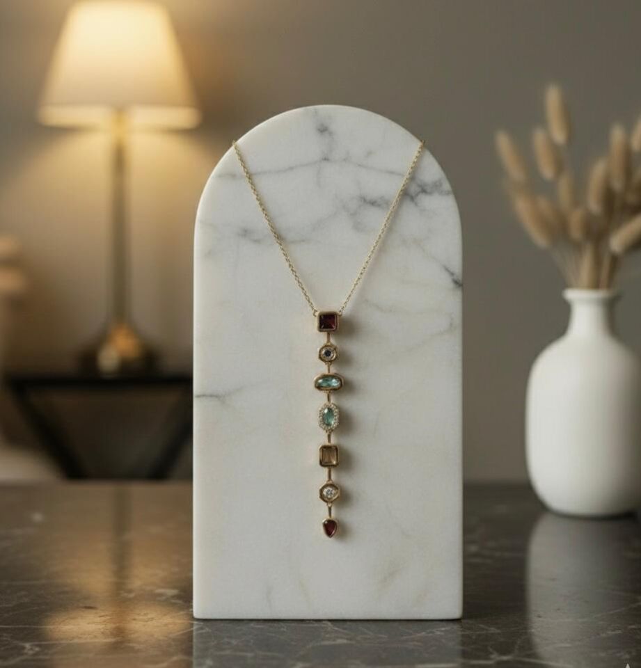 Gold Renkli Taş Çelik Y Kolye