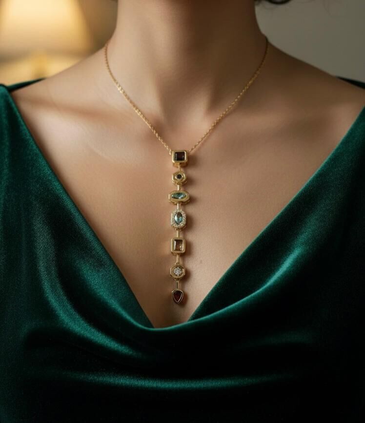 Gold Renkli Taş Çelik Y Kolye