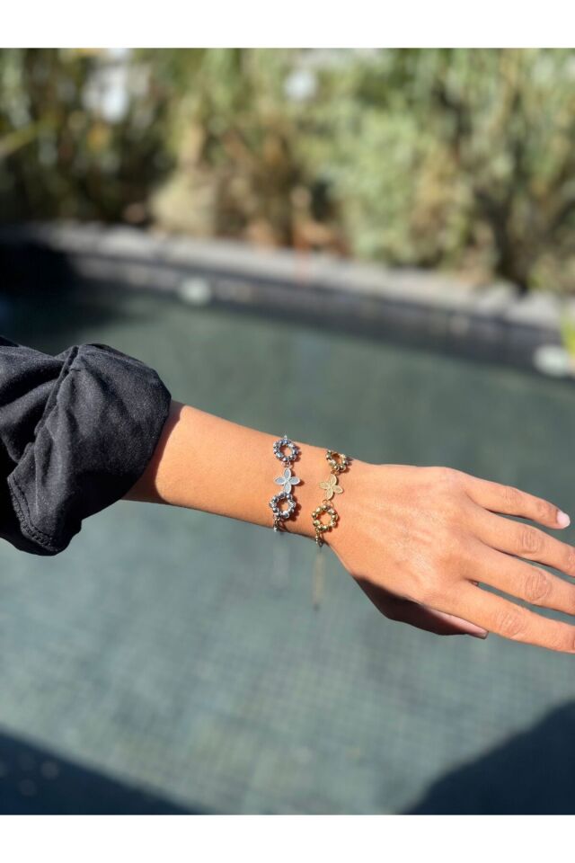 Gold yonca  Detaylı Çelik Bileklik