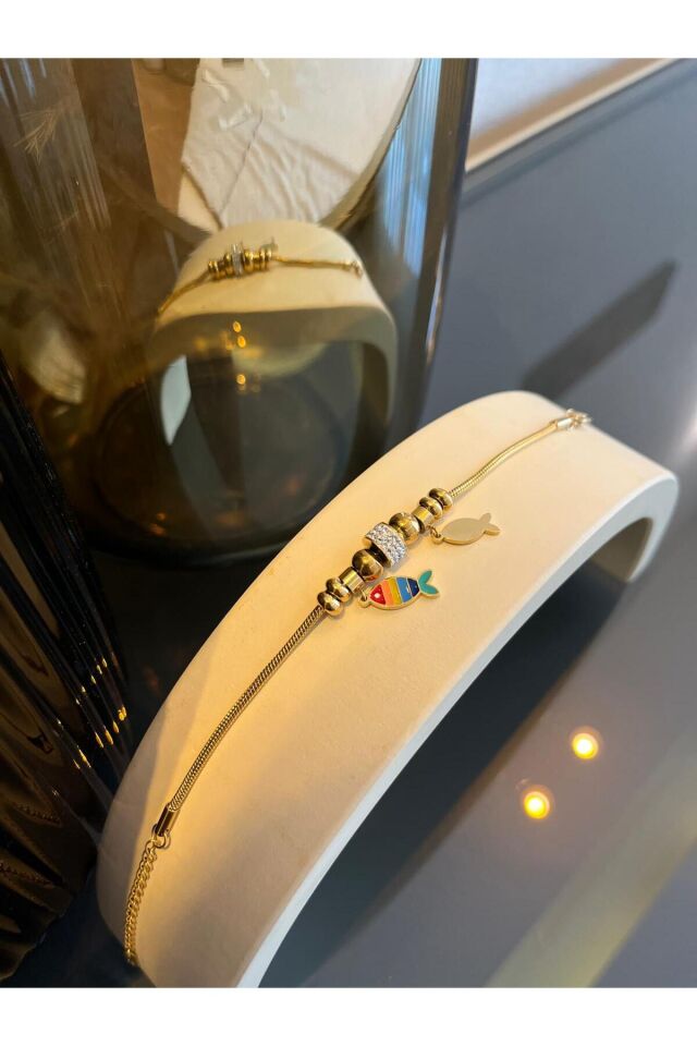 Balık Figürlü Gold Çelik Bileklik