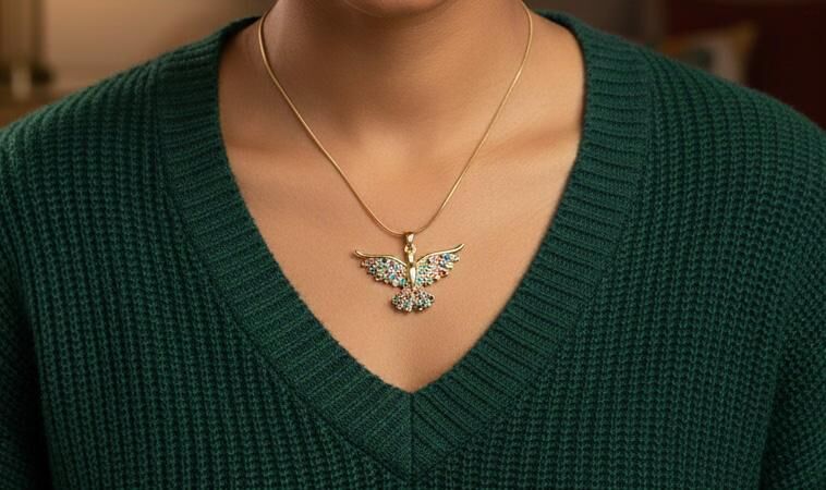 Gold Renkli Taşlı Kuş Figürlü Kolye