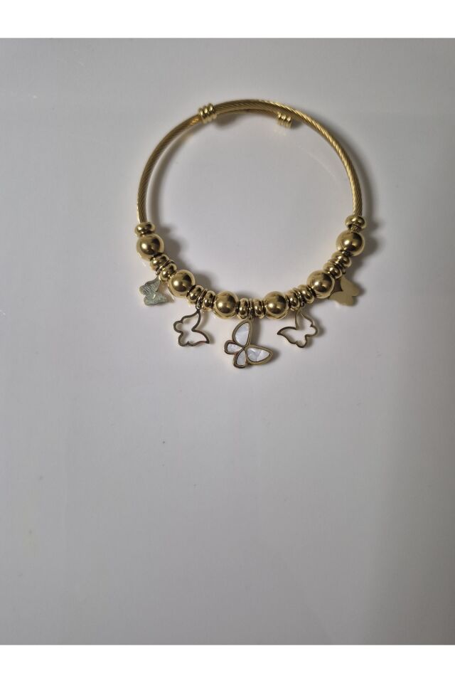 Kelebekli Çelik charmlı kadın bileklik