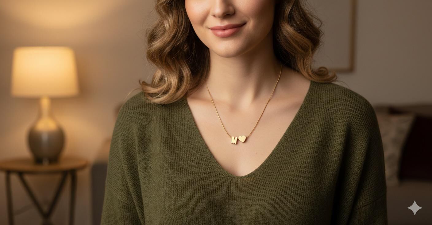 Kalpli M Harfli Çelik Kolye