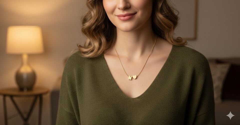 Kalpli M Harfli Çelik Kolye