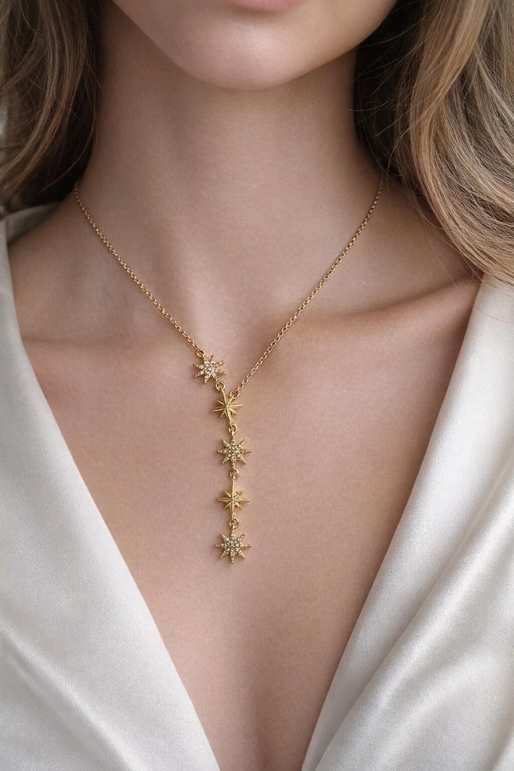 Yıldız Desenli Y Çelik Kolye