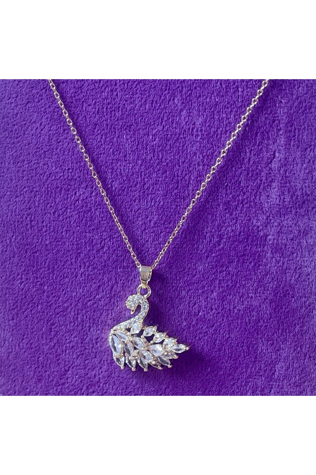 Gold Beyaz Taşlı Kuğu  Kolye