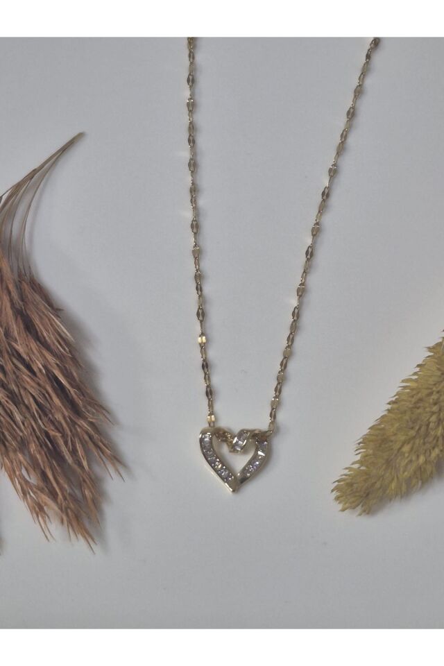 Çelik Zirkon Taşlı Kalpli Kolye