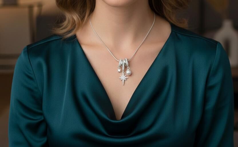 Silver  İnci Detaylı Kutup Yıldızı  Zirkon Taşlıolye