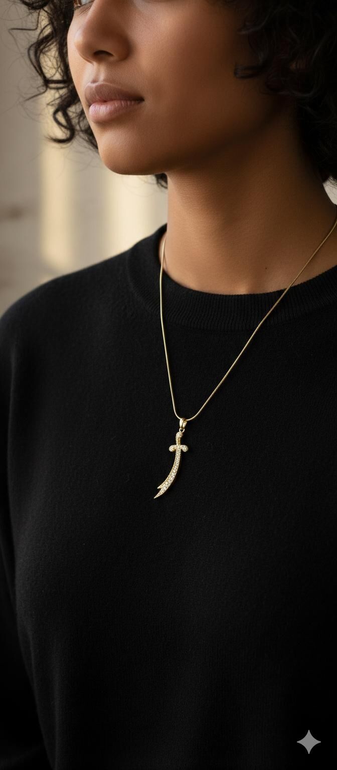 Zirkon Taşlı Zülfikar Kılıç Kolye 1