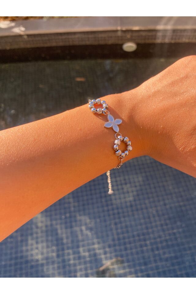 Silver Çelik Yonca Detaylı Bileklik