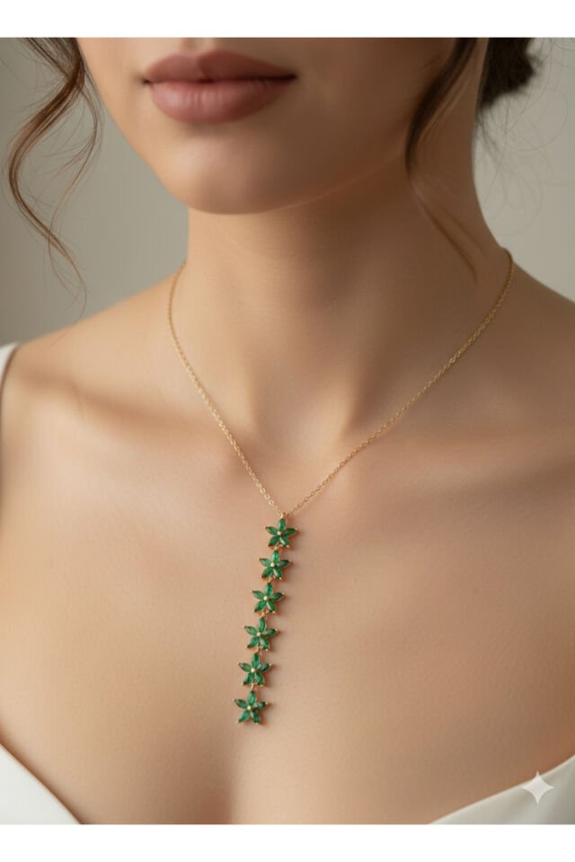 Yeşil Çiçek Modelli Y kolye