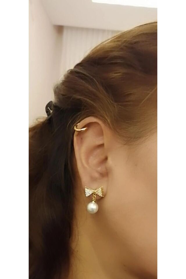 Çelik Fiyonk Detaylı İnci küpe