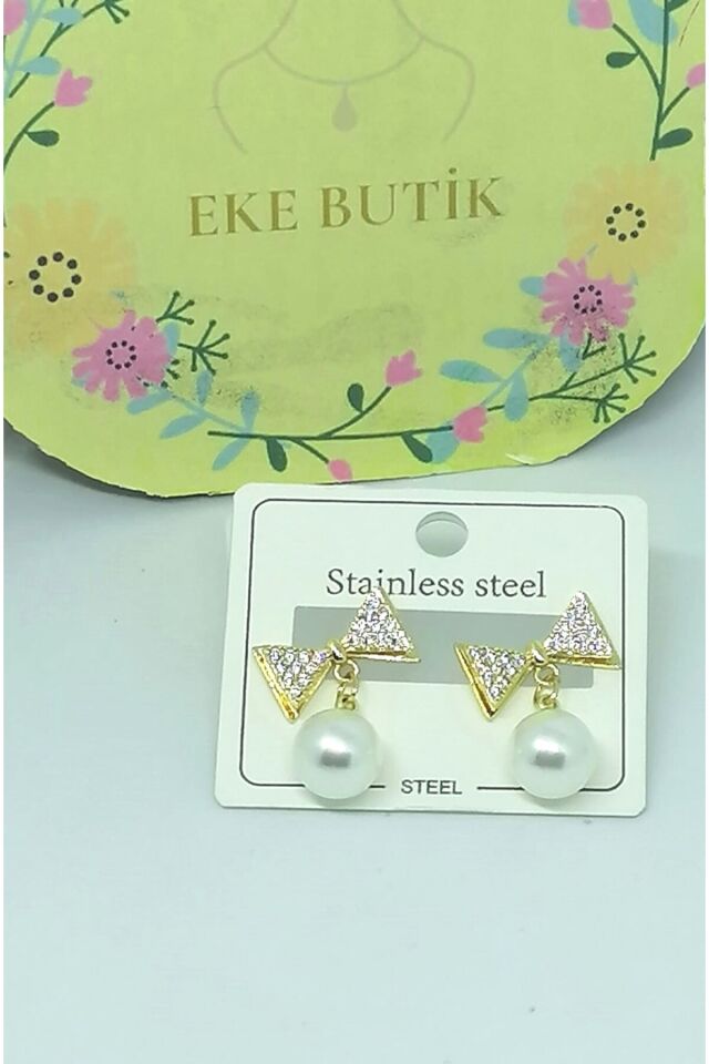 Çelik Fiyonk Detaylı İnci küpe