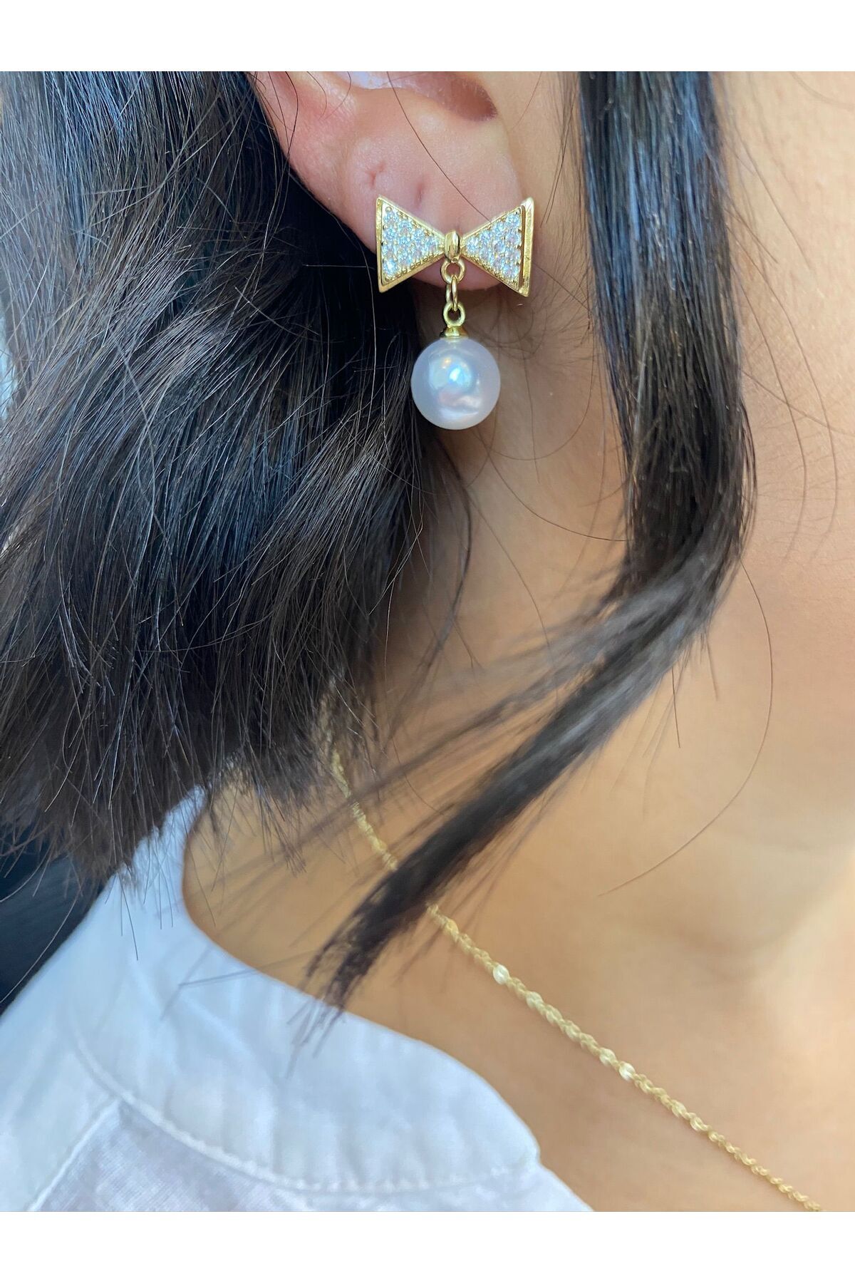 Çelik Fiyonk Detaylı İnci küpe