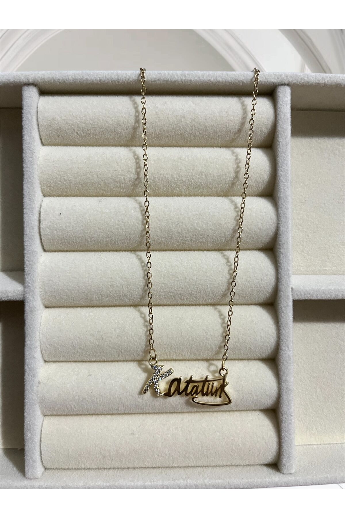 Atatürk imza Gold  Kolye Turuncu