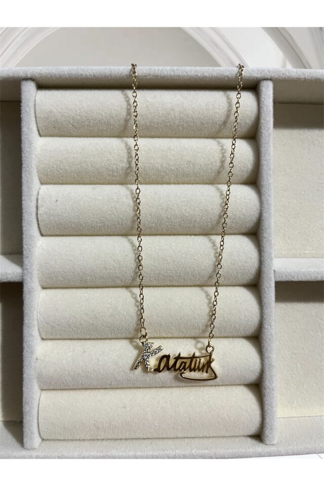 Atatürk imza Gold  Kolye Turuncu