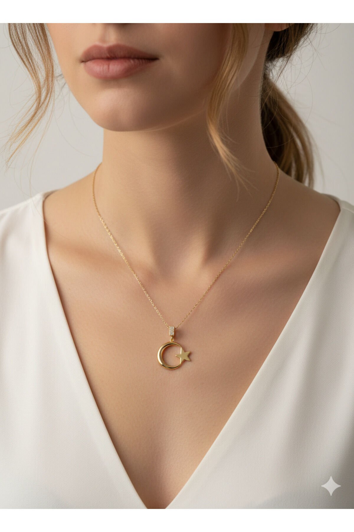 Gold Ay Yıldız Kolye Sarı - 40-45