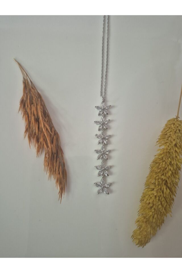 Silver Çiçelki   Y kolye Gri - 40-45