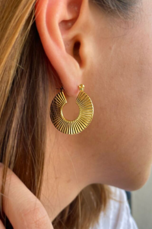 KADIN ÇELİK  HALKA KÜPE Gold - 2,5 Cm