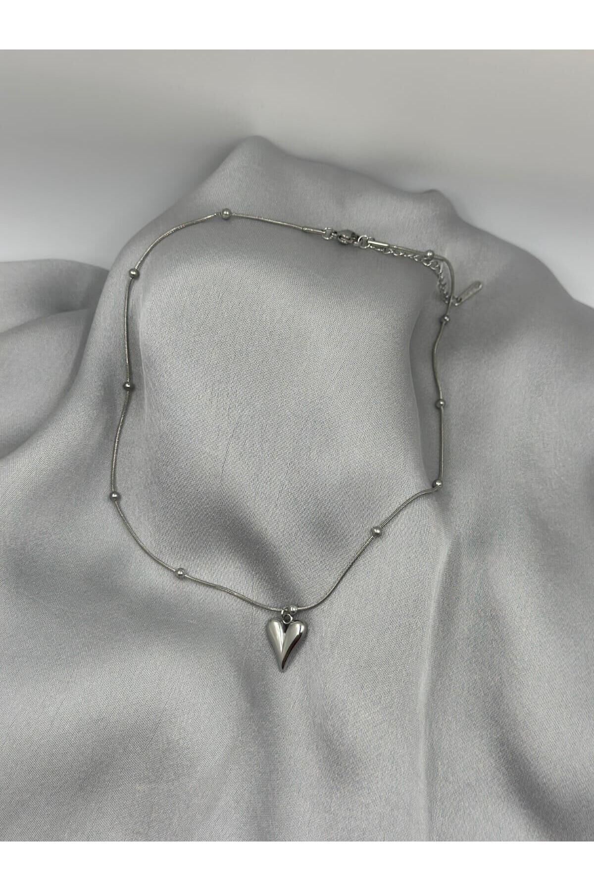 Silver Dorika Toplu  Kalp Kolye Silver